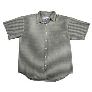 Utility Mens Y2k Grunge Skater Punk Green Plaid Short Sleeve Button Down Shirt L
